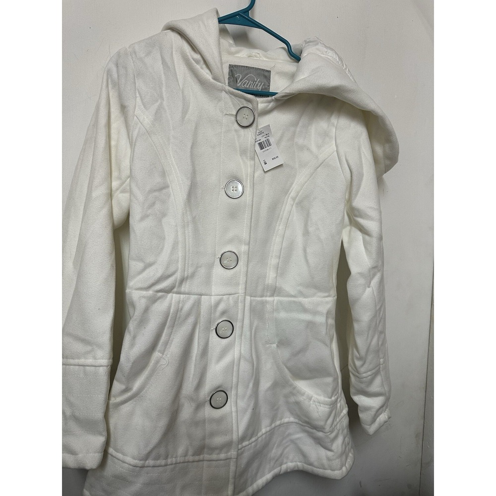 Vanity White‎ Hooded Button Up Long Fitted Jacket Brand New With Tags